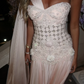 Elegant One-Shoulder Beaded Embroidery Evening Gown with Draped Train DP7882