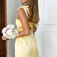 Elegant Yellow Satin Tie Strap Square Neck Sheath Homecoming Dress DP8719