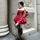 Red Strapless A-Line Ruffles Bowknot Birthday Outfits Homecoming Dress, DP3052