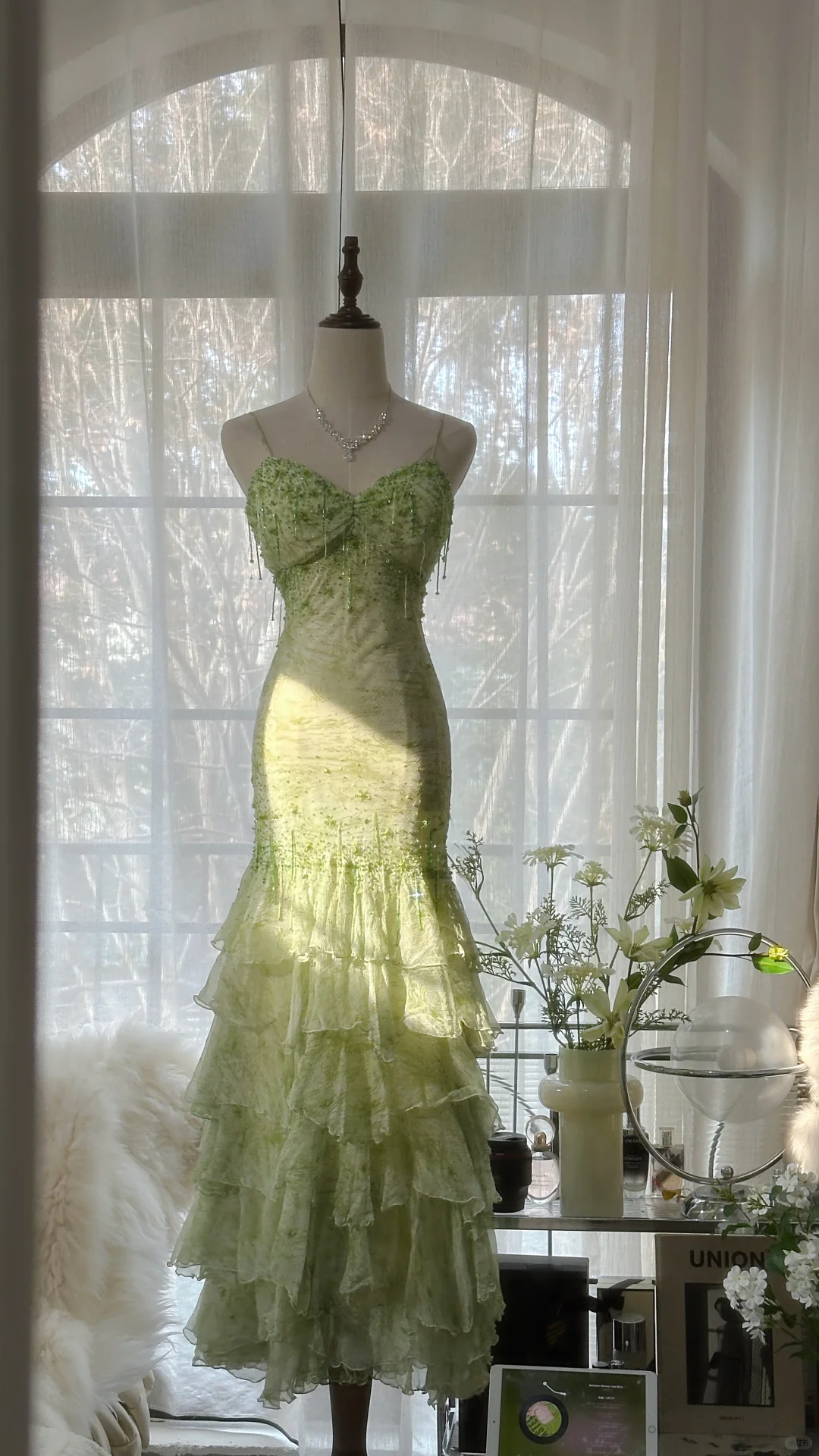 Elegant Green Fairy Mermaid Long Chiffon Spaghetti Strap Ball Gown Evening Dress Prom Dresses Dresses DP6001