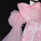 Vintage Pink Applique Bow Design A-Line Prom Dress Evening Dress DP6223