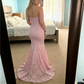 Elegant Pink Floral Jacquard Strapless Mermaid Prom Dress DP8465