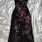 Retro Floral Exquisite Bestickte Spaghettiträger A-Linie Ballkleid Partykleid Abendkleid DP6470