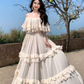 Vintage Elfenbein trägerloses Rüschensaum-Design Elegantes Strandurlaubs-Sommerkleid in A-Linie DP6264