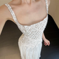 Elegant Ivory Square Neck Beaded Spaghetti Strap A-Line Chiffon Layered Prom Dress DP8570