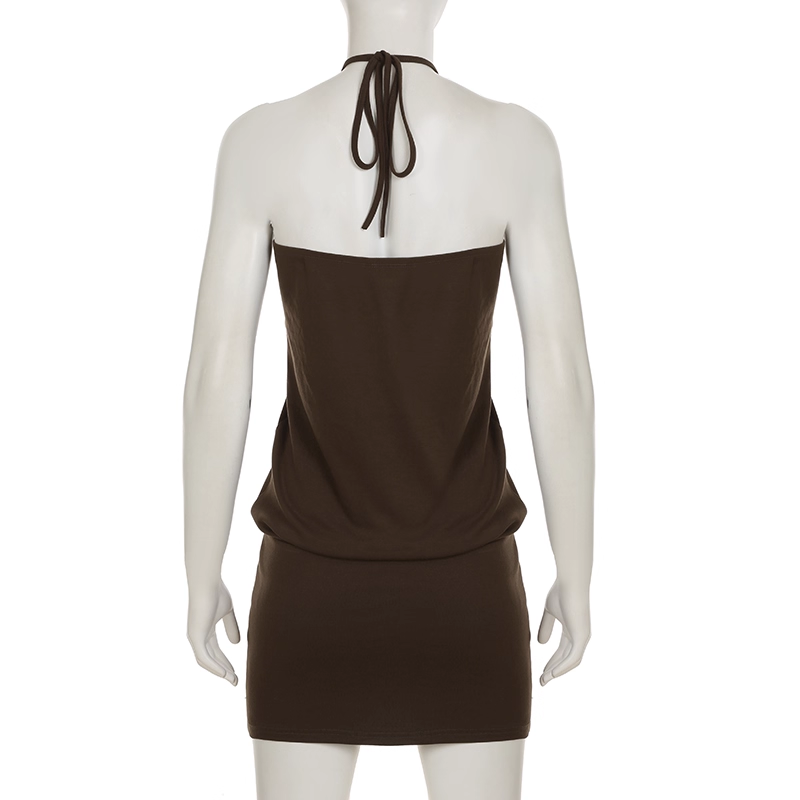 Cute Brown Halter-neck Sheath Short Summer Dresses Party Dress Homecoming Dress DP6341
