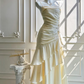 Vintage Ivory Spaghetti Strap Mermaid Ruffled Tiered Evening Gown DP8401