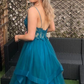 Blue A-line Spahetti Straps Appliques Ruffle-Layers Tulle Long Prom Dress,DP040