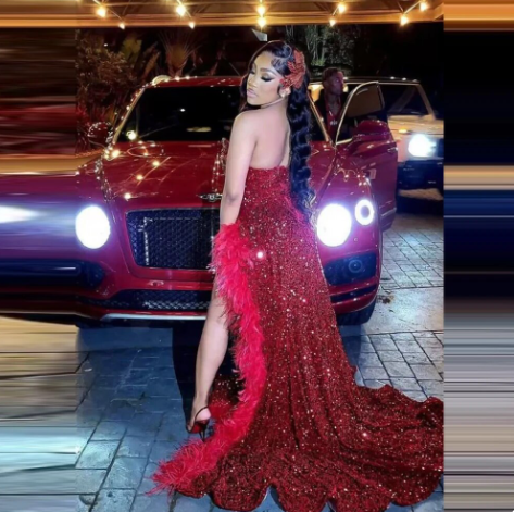 Black Girl Sexy Sequins Red V Neck Long Prom Dress with Feather, BL18609