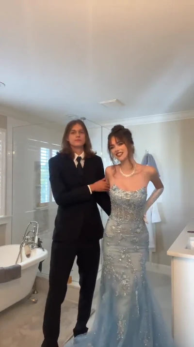 Robe de bal sirène à paillettes bleu brillant vintage, robe de soirée longue et formelle DP6648