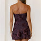 Elegant Purple Strapless Tube Mini Dress 3D Floral Applique A-Line Homecoming Dress DP8733