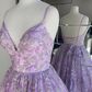 Gorgeous V Neck Thin Straps Purple Long Prom Dress Formal Ball Gown,DP0116