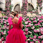 Fuchsia Tiered Ruffles Tulle A-Line Long Party Dress, DP2012