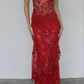 Red Spaghetti Straps Lace Beading Gorgeous Mermaid Evening Dress, DP2260