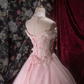 Elegant Pink Off-the-Shoulder Ball Gown Beaded Lace & Tulle Floral Bow Sash Prom Dress DP8352