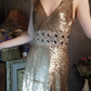 Retro Golden V-neck Sparkling Beaded Sequin Design A-line Short Homecoming Dress DP6058