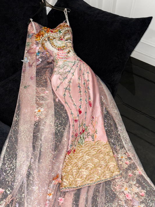 Sparkling Pink Beaded Sequined Design Elegant Mermaid Prom Dress Evening Dress DP6229