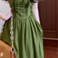 Vintage Olive Green Prom Dress A-Line Short-sleeve Evening Dress Long Formal Dress DP6710