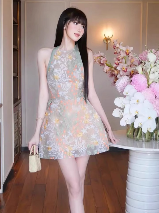 Vintage Fashion Floral Halter Dress Design A-line Party Dresses Homecoming Dresses, DP5859
