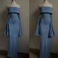 Dusty Blue Off Shoulder Mermaid Long Party Dress For Woman, DP3158