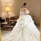 Vintage Off-the-Shoulder Sparkly Glitter Ruffle Tiered Long Train A-Line Wedding Dress DP8611