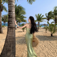 Vintage Green Floral Mermaid Spaghetti Strap Design Satin Prom Dress Evening Dress DP6235