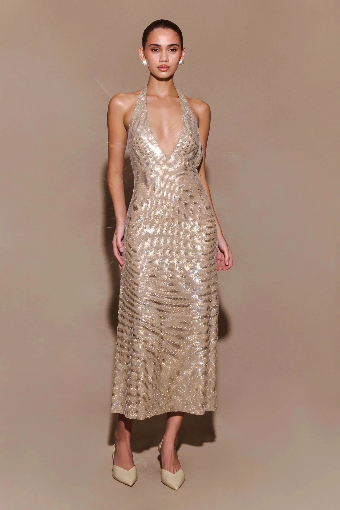 Robe de bal fourreau vintage à paillettes brillantes, col en V, robe de soirée longue et formelle, DP6609