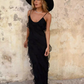 Elegant Ruffled Prom Gown Sheath Spaghetti Straps Evening Dress DP8151