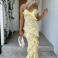 Spaghetti Straps Floral Lace Ruffle Prom Dress Birthday Outfits DP3942