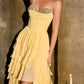 Luxury Beaded Sweetheart Layered Ruffle Strapless Asymmetrical Hem Evening Dress DP8173