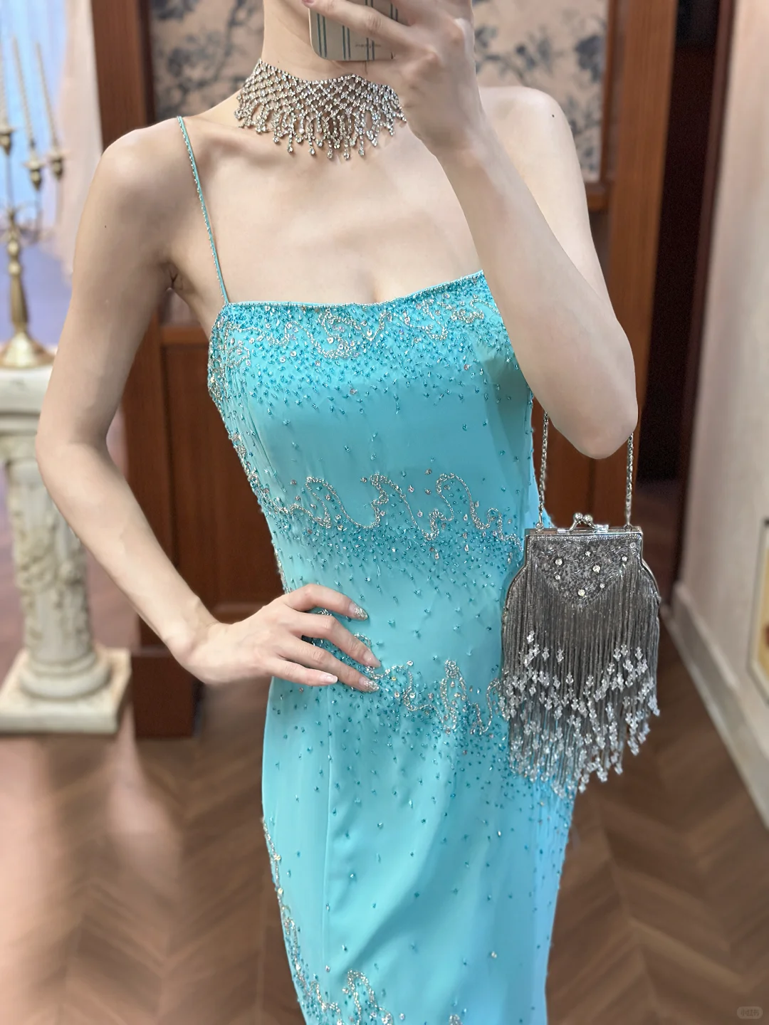 Glamorous Open-Back Aqua Mermaid Beaded Prom Dress DP7941