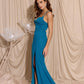Elegant Sparkly Teal Spaghetti Strap Mermaid High Slit Evening Dress DP8529