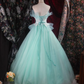 Elegant Mint Green Strapless Tulle Lace Applique Floor Length Sweet 15 Quinceanera Ball Gown DP8368