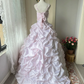 Chic Light Pink Ruffled Tulle Embroidered Spaghetti Strap Sweet 16 Quinceanera Ball Gown DP7365