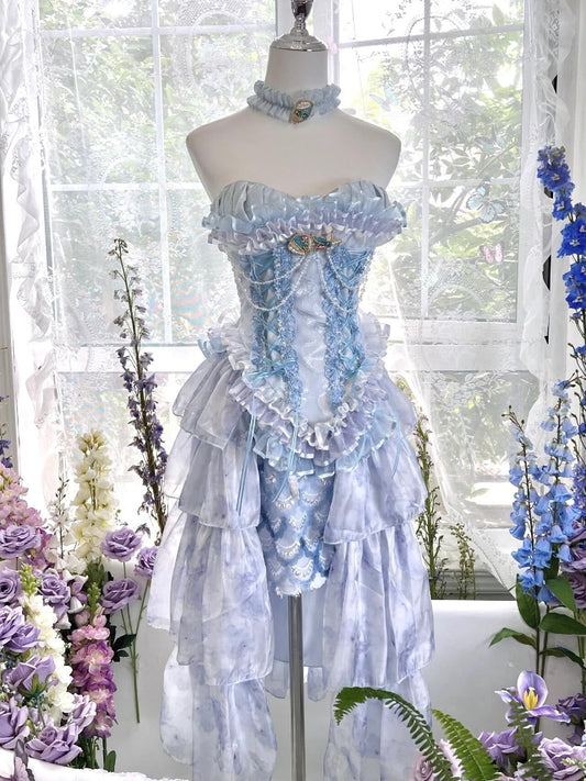 Robe de bal vintage bleue à décolleté en cœur, robe de soirée bustier, robe de soirée DP6646