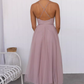 Vintage Tulle Sweetheart Spaghetti Straps Midi Evening Gown DP8143