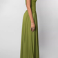 Elegant Olive Green Halter-Neck Lace Corset Pleated Chiffon Maxi Formal Evening Gown DP8233