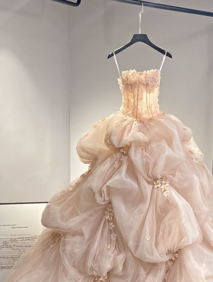 Gorgeous Light Pink Strapless Ruffled Tulle 3D Floral Applique Sweet 15 Quinceanera Ball Gown DP7399