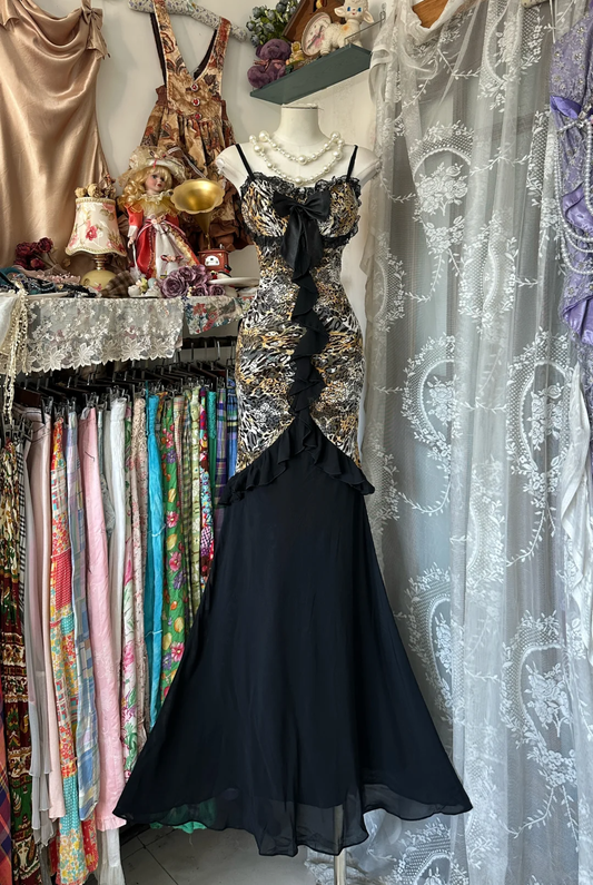 Vintage Leopard Print Sweetheart Design Mermaid Spaghetti Strap Prom Dress Evening Dresss DP6204