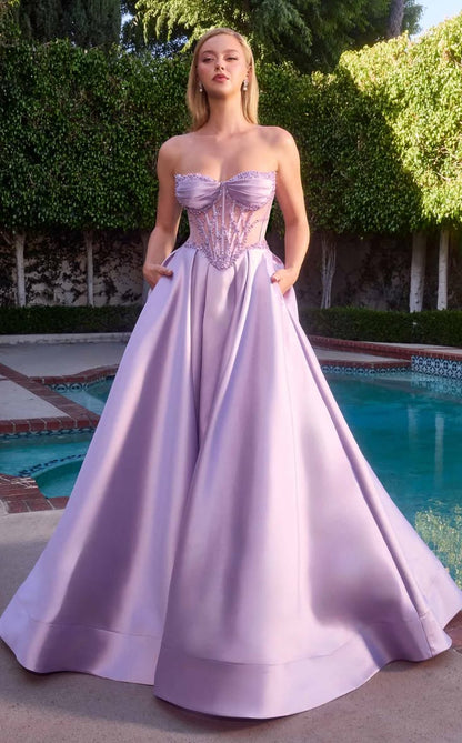 Élégante Robe de Bal de Promo Corset Bustier en Satin Perles Bustier Transparent Ligne A Robe de Soirée Robe de Bal Douce 15 Quinceañera DP8212