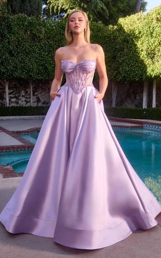 Élégante Robe de Bal de Promo Corset Bustier en Satin Perles Bustier Transparent Ligne A Robe de Soirée Robe de Bal Douce 15 Quinceañera DP8212