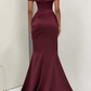Elegant Burgundy Off-the-Shoulder Satin Mermaid Prom Dress DP8523
