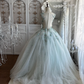 Elegant Light Blue Beaded Lace Sheer Neck Ball Gown DP8294