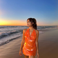 Orange Sequins Evening Dress Halter Backless Homecoming Dress, DP2304