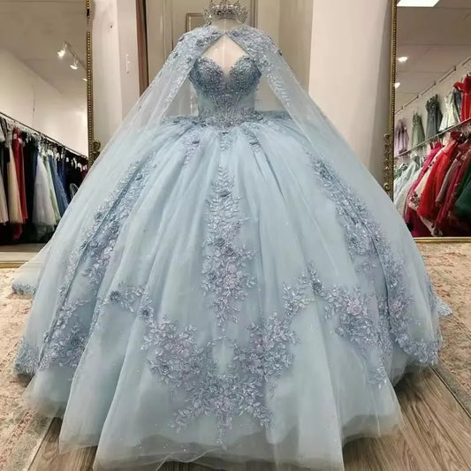 Elegantes himmelblaues Sweetheart A-Linie Quinceanera Ballkleid Geburtstagskleid Abendkleid Ballkleid DP6515