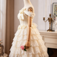 Cute Cream White Off-the-Shoulder Tiered Lace A-Line Homecoming Dress DP8509