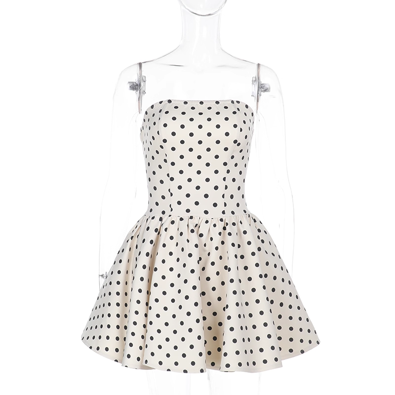 Vintage Dot Pattern Strapless A-Line Short Summer Dresses Party Dress Homecoming Dress DP6392