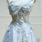 Vintage Light Blue Sweetheart Applique Strapless Design A-Line Evening Dress Prom Dress DP6132