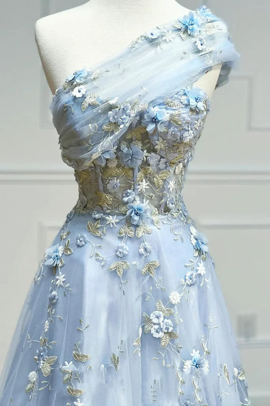 Vintage Light Blue Sweetheart Applique Strapless Design A-Line Evening Dress Prom Dress DP6132