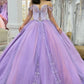 Glamorous Lilac Beaded Applique Off-Shoulder Sweetheart Ruffled Quinceanera Sweet 15 Ball Gown DP7193